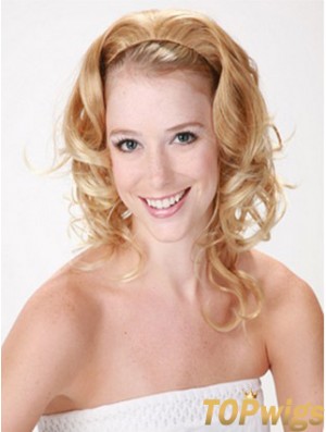 Shoulder Length Curly Blonde Style Synthetic Half Wigs