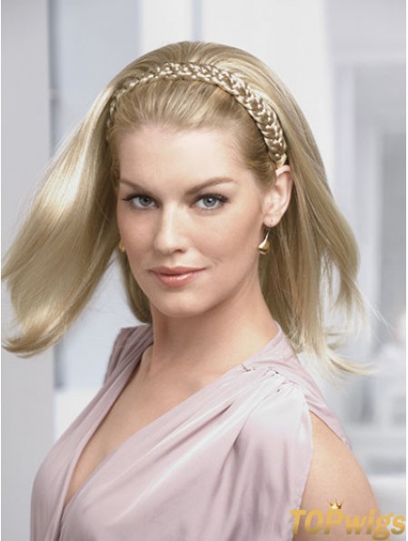 Shoulder Length Straight Blonde Ideal Synthetic Half Wigs