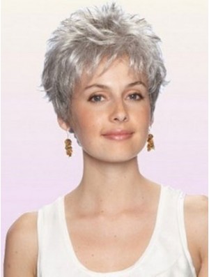 Cheap Grey Wigs With Capless Synthetic Cropped Length