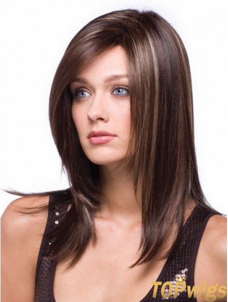 Long Brown Wig With Synthetic Caplesss Straight Style