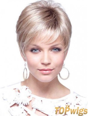 Blonde Cropped Straight Boycuts Capless Modern Ladies Wigs