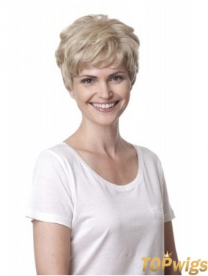 Blonde Curly Short Layered 100% Hand-tied Cheap Hair Online