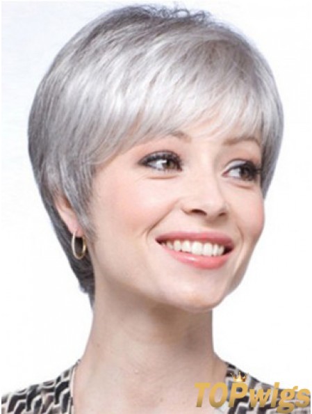 Short Wigs UK Straight Style With Capless Grey Cut