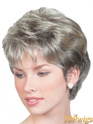 Grey Synthetic Wigs For Elderly Lady UK Lace Front