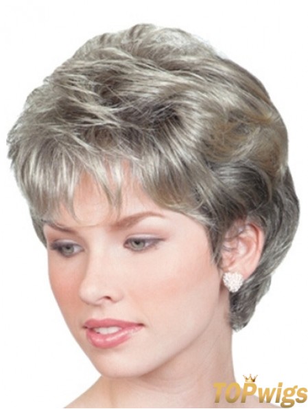 Grey Synthetic Wigs For Elderly Lady UK Lace Front