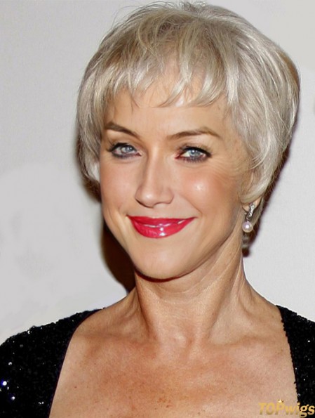 Short Human Hair Wigs With Capless Grey Cut Straight Style