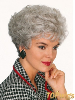 Professional Wigs With Capless Curly Style Short Length Grey Cut