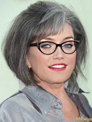 Straight Capless 12 inch Stylish Chin Length Grey Wigs