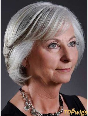 Fashion Wigs Grey Cut Straight Style Chin Length With Capless