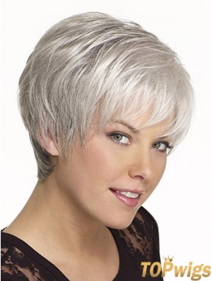 Synthetic Cropped Straight Elderly Lady Wigs