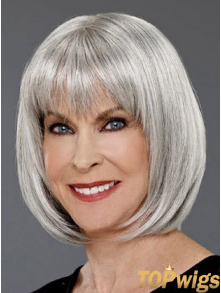 Straight Capless 12 inch Affordable Chin Length Grey Wigs