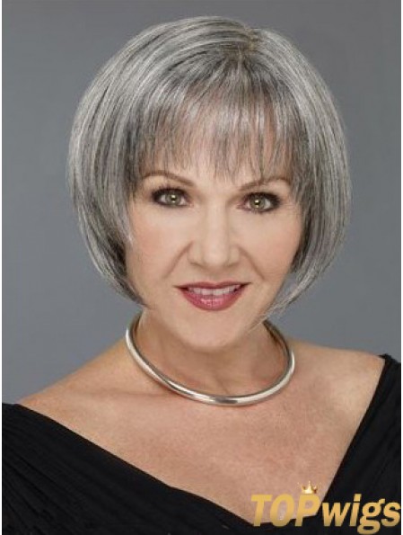 Straight Capless 8 inch Natural Short Grey Wigs