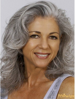 Wavy 100% Hand-tied 14 inch Exquisite Shoulder Length Grey Wigs