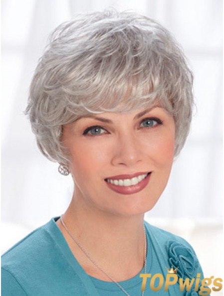 Lace Front Wigs Human Hair Short Length Wavy Style Grey Cut