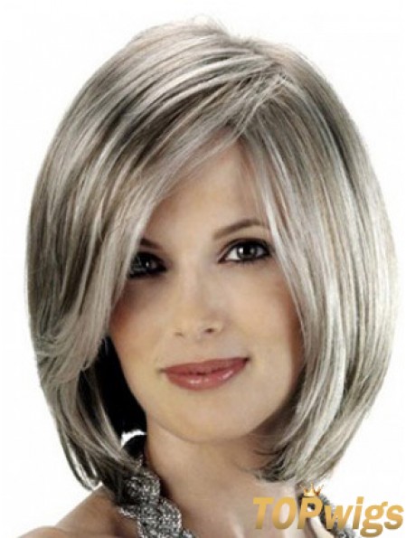 Straight Lace Front 12 inch Stylish Chin Length Grey Wigs