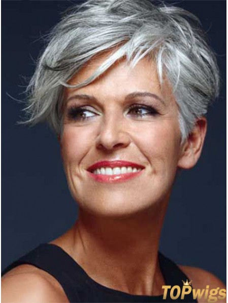 Wigs In UK With Capless Short Length Straight Style Grey Cut