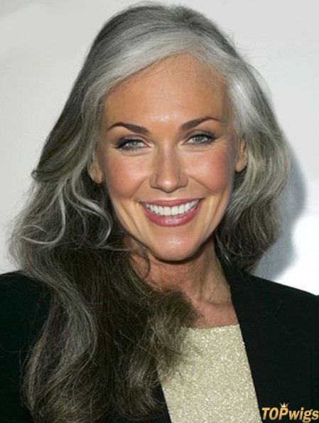 Wavy 100% Hand-tied 16 inch Perfect Shoulder Length Grey Wigs