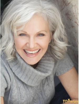 Grey Wigs Chin Length With Capless Wavy Style