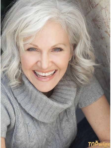 Grey Wigs Chin Length With Capless Wavy Style