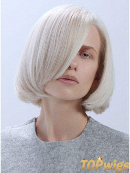 Chin Length Straight Lace Front Platinum Blonde Trendy Bob Wigs