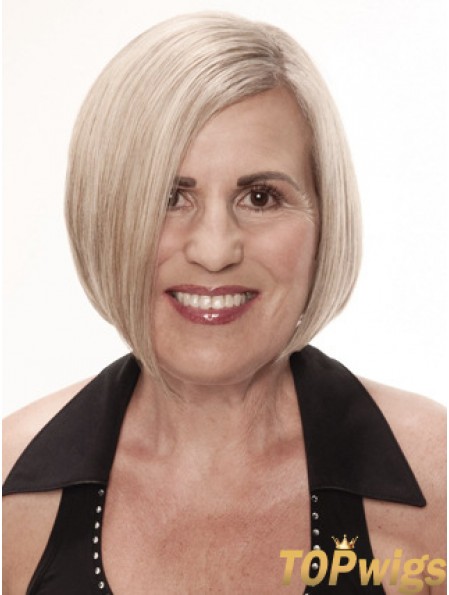 Remy Human Grey Short Straight Monofilament Platinum Blonde Wigs