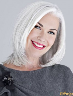 Straight Lace Front 14 inch Top Chin Length Grey Wigs