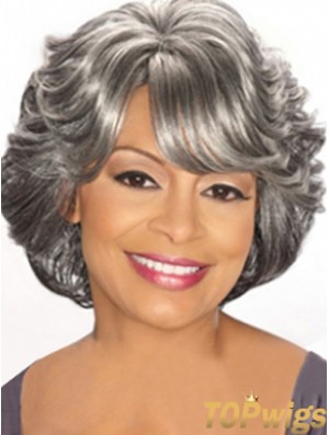 Capless Chin Length Grey Wavy Cheap Human Hair Wigs