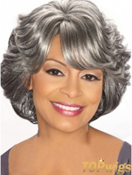 Capless Chin Length Grey Wavy Cheap Human Hair Wigs