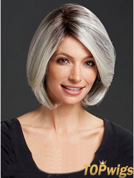 Straight Capless 12 inch Cheap Chin Length Grey Wigs