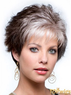 Capless Cropped Grey Wavy Synthetic Wig For Elderly lady