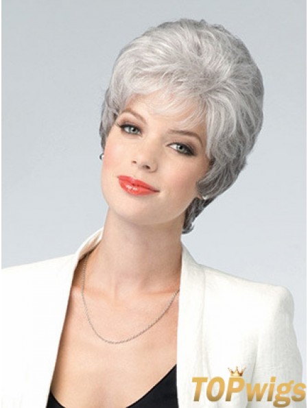 Lace Front Wig Grey Cut Wavy Style Short Length With Remy