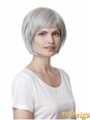 Synthetic Soft Chin Length Straight Grey Wigs