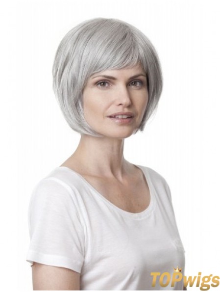 Synthetic Soft Chin Length Straight Grey Wigs