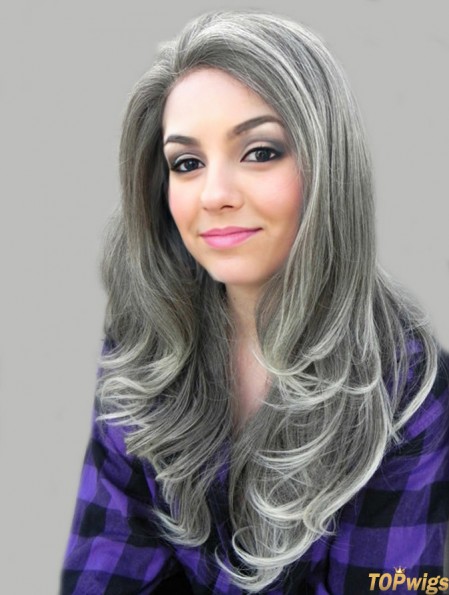 Cheapest Long Wavy 18 inch Synthetic Grey Wigs