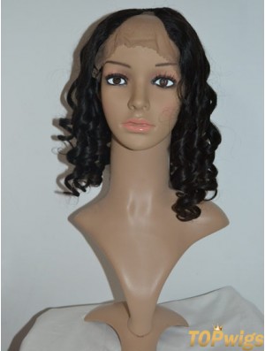 14 inch Lace Front Curly Black No-Fuss U Part Wigs