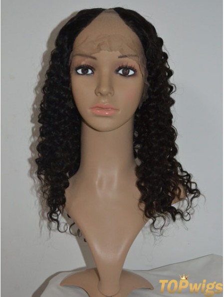 Modern Black Shoulder Length Curly U Part Wig 