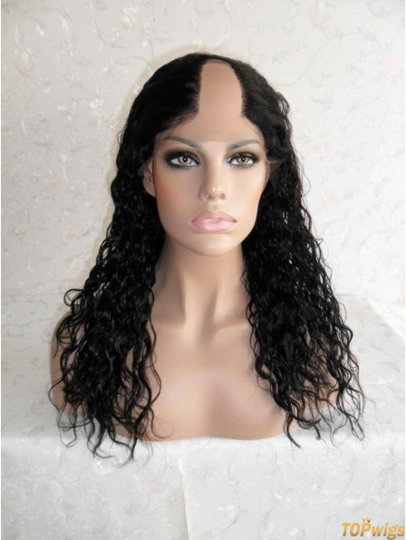 Designed Black Long Curly U Part Wigs