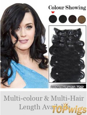 Online Black Wavy Remy Human Hair Clip In Hair Extensions