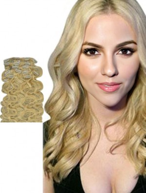 No-Fuss Blonde Wavy Remy Human Hair Clip In Hair Extensions