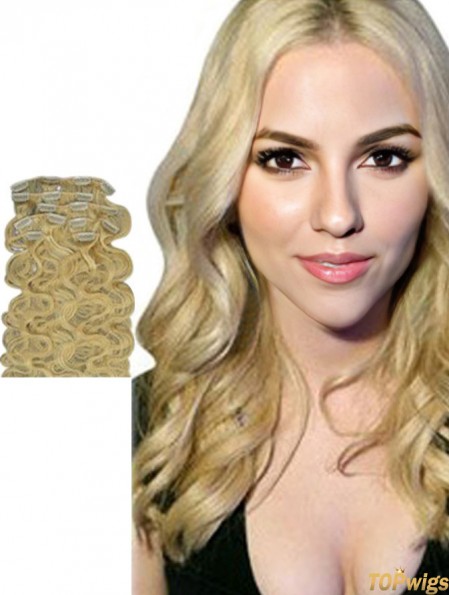 No-Fuss Blonde Wavy Remy Human Hair Clip In Hair Extensions