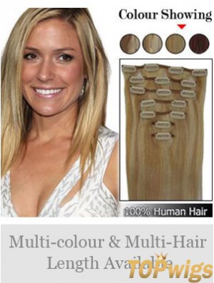 Durable Blonde Straight Remy Human Hair Clip In Hair Extensions