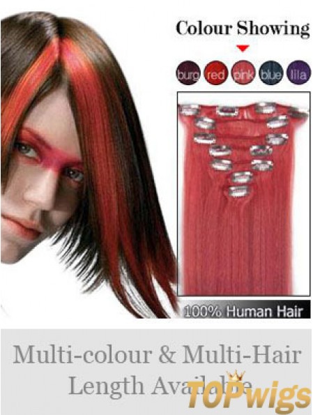 Comfortable Red Straight Remy Human Hair Clip In Hair Extensions