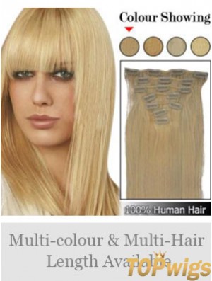 Trendy Blonde Straight Remy Human Hair Clip In Hair Extensions