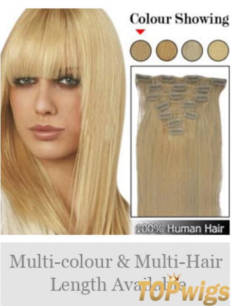 Trendy Blonde Straight Remy Human Hair Clip In Hair Extensions