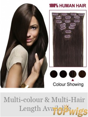 Clip In Human Hair Extensions Full Head Brown Color Straight Style