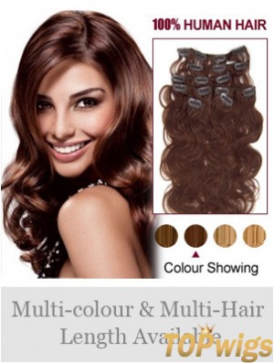 Online Auburn Wavy Remy Human Hair Clip In Hair Extensions