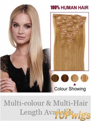 Top Blonde Straight Remy Human Hair Clip In Hair Extensions