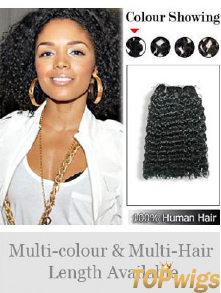 Curly Remy Human Hair Black Fashion Weft Extensions