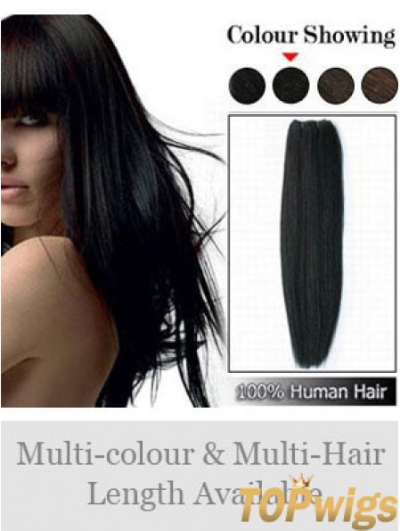 Straight Remy Human Hair Black Comfortable Weft Extensions