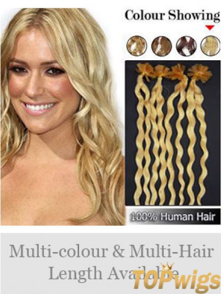 Blonde Curly Great Nail/U Tip Hair Extensions